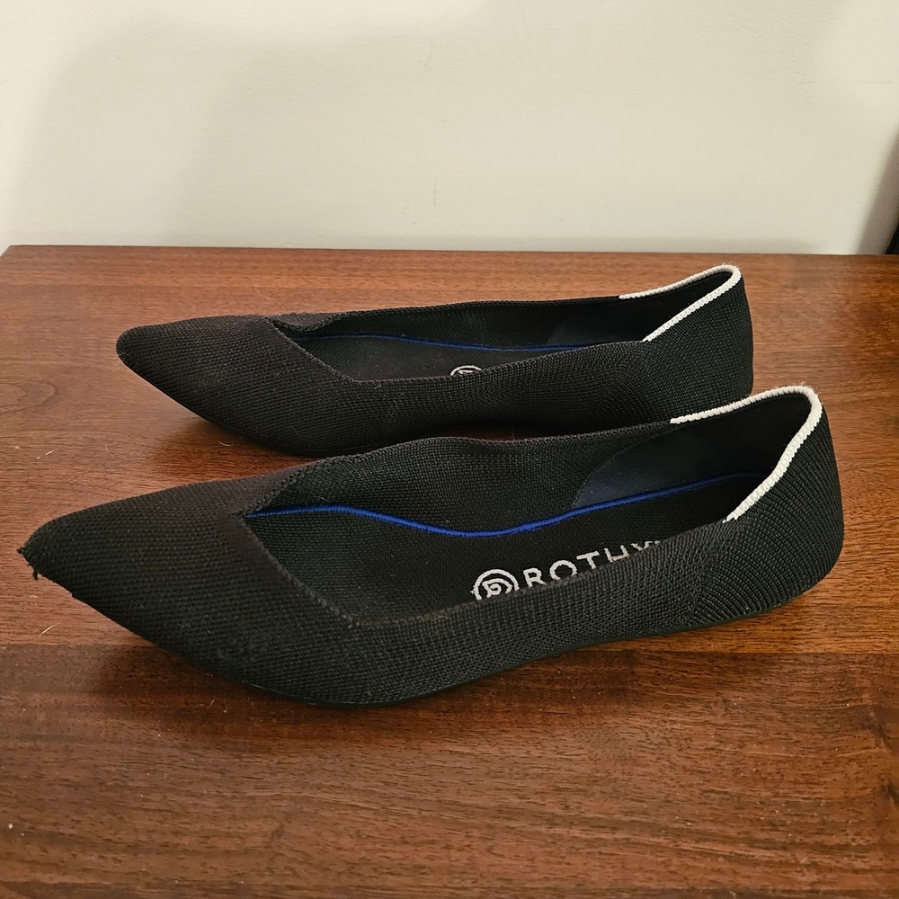 Rothys The Point Black Solid Knit Pointed Toe Flats Womens Size 10 - Picture 2 of 10